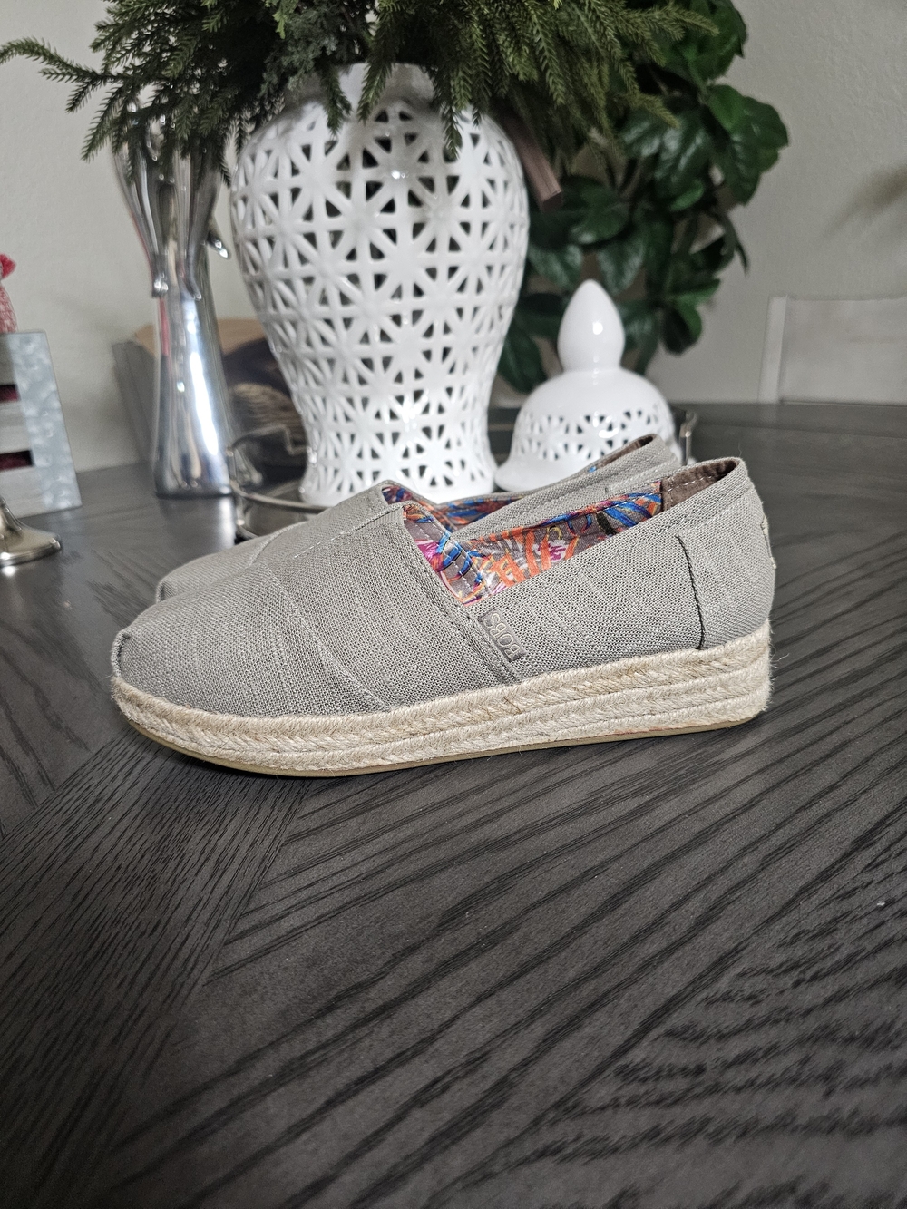 Slip-On Espadrille Flats in Beich  with Patterned Lining